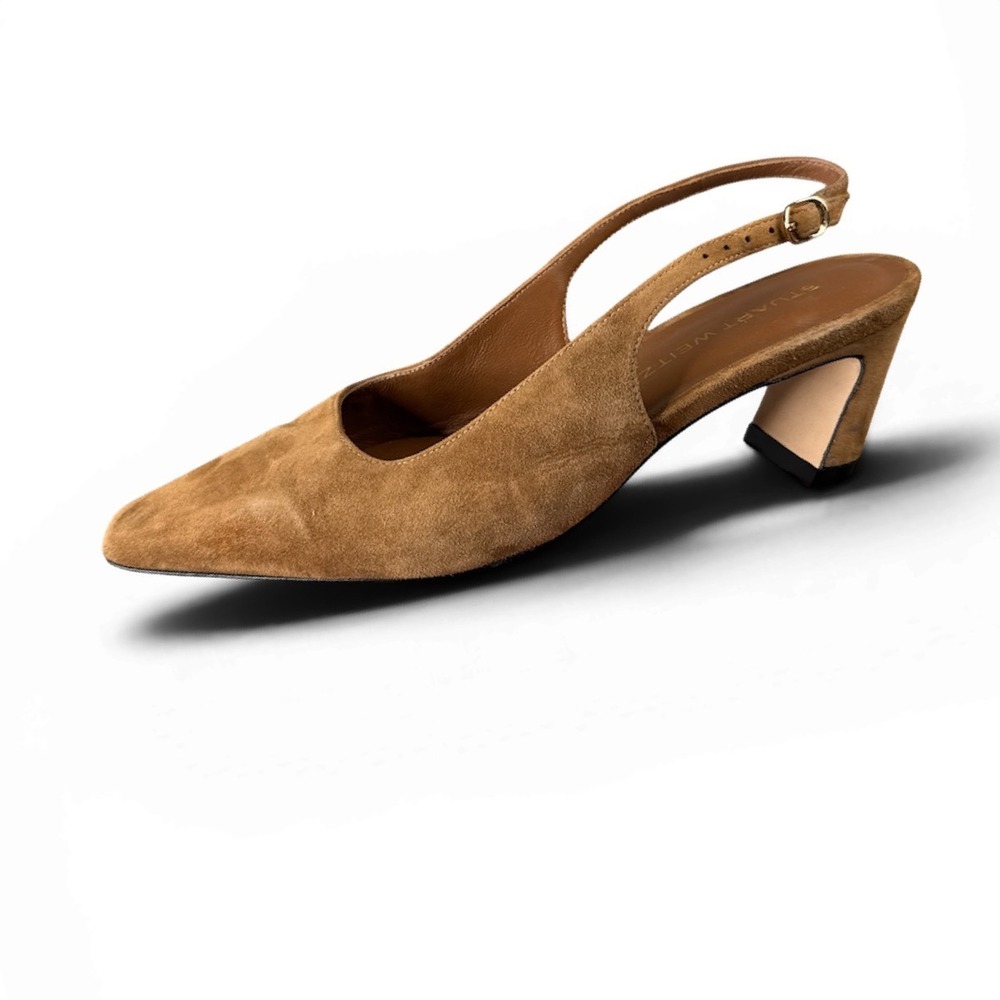 Stuart Weitzman Tan Suede Slingback Block Heel Pumps Shoes Spain 7.5B 18511